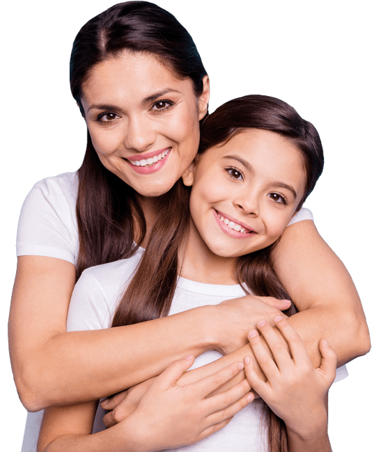 Smiling mother and daughter