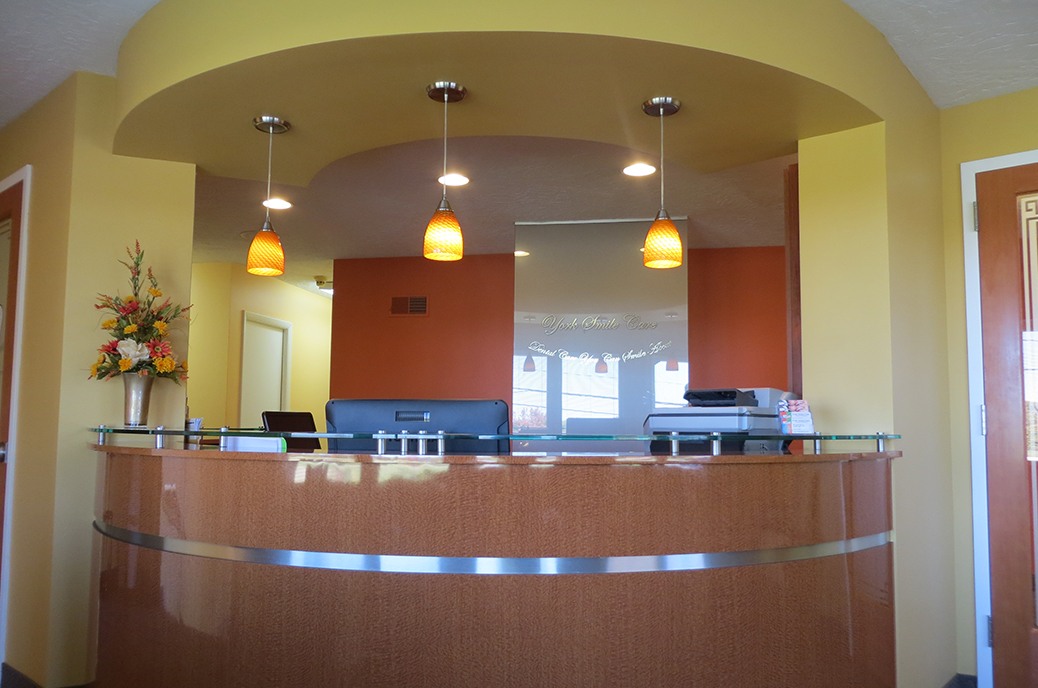 Welcoming dental reception area