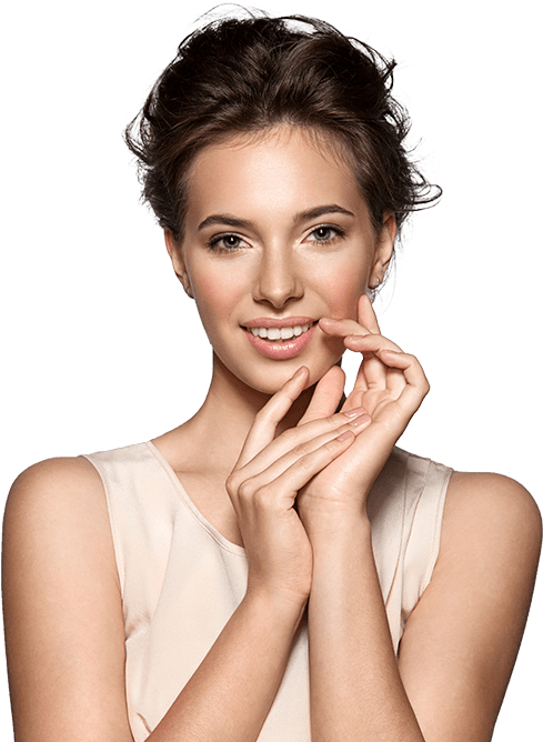 Woman showing off smile with porcelain veneers