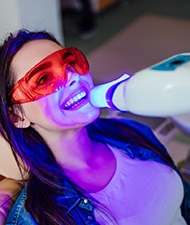 Female patient having teeth whitening performed
